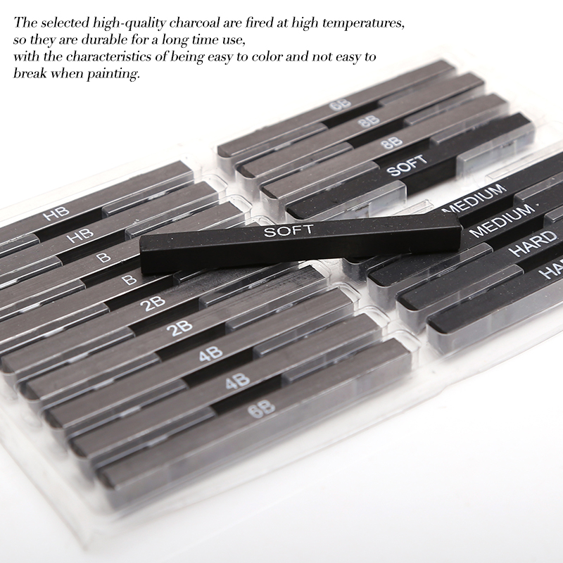 18 Pcs/ Set Premium Compressed Charcoal Sticks Graphite Bars 8B 6B 4B 2B B HB Soft Medium Hard Drawing Sketching Shading Pencils